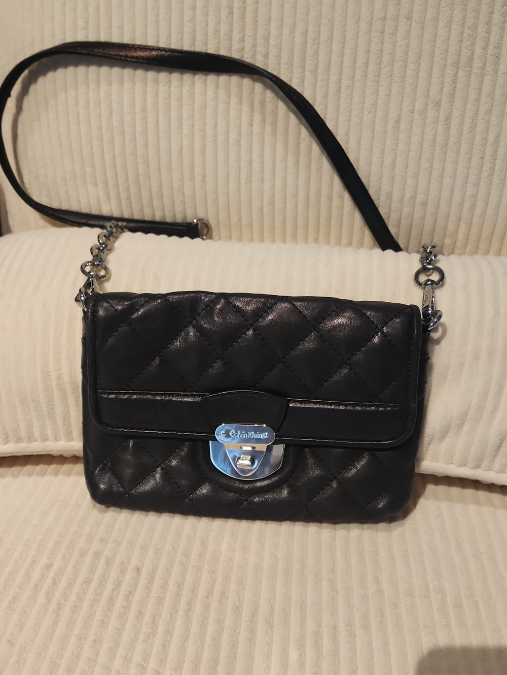 Calvin Klein Quilted Black Crossbody with Silver Lock
